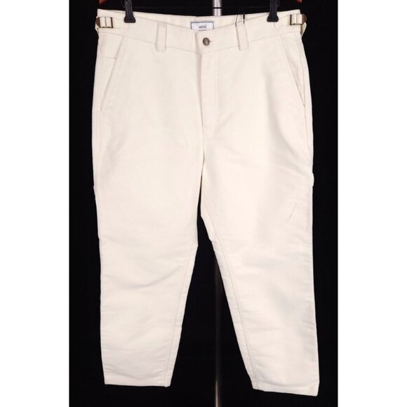 AMI Wide-Leg Brushed-Cotton Trousers Size L Mens Cream Moleskin $330 - Picture 2 of 16